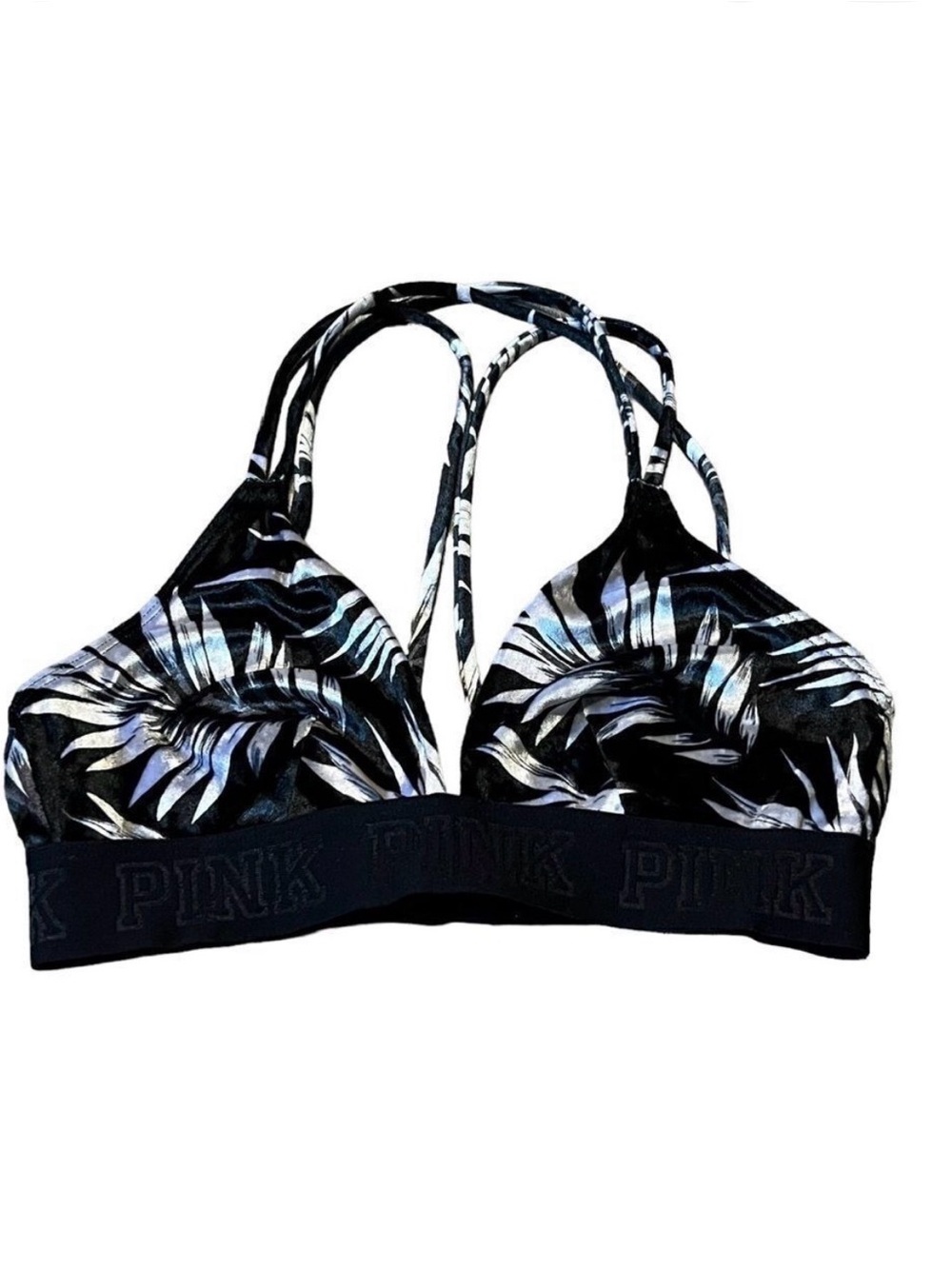 Victoria's Secret PINK Black Velvet Tropical Print Bralette